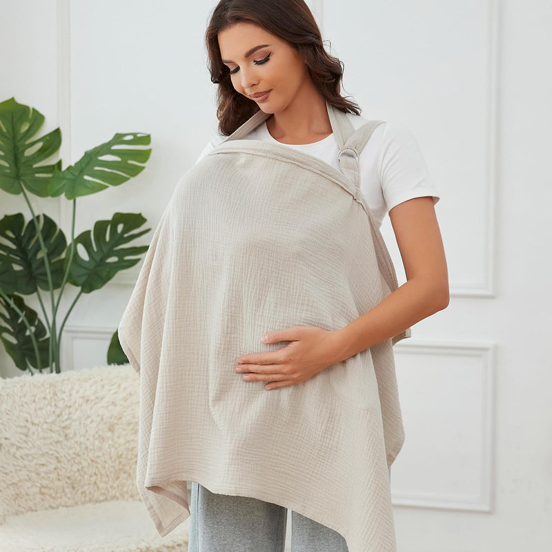 [Australia] - Muslin Nursing Cover for Breastfeeding, Breathable 100% Cotton Privacy Nursing Covers with Rigid Hoop for Mother Nursing Apron, Include Burp Cloths, Soft Arch Neckline Nursing Apron (Gray) Gray 