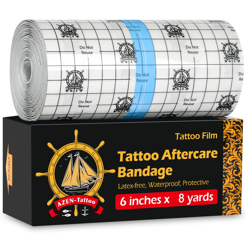 [Australia] - AZEN Tattoo Aftercare Bandage, 6"x 8 Yard, Tattoo Waterproof Bandage, Second Skin Tattoo Cover up Tape, Tattoo Healing Wrap, Tattoo Wrap, Tattoo Tape, Tattoo Supplies B-6"x8y 
