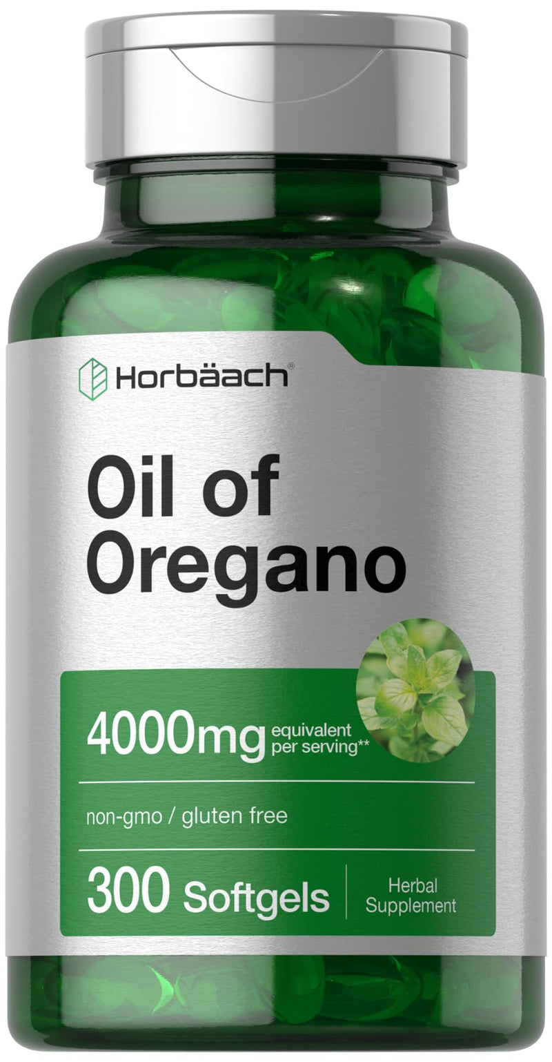 [Australia] - Horbäach Oregano Oil | 4000mg | 300 Softgel Capsules | Naturally Occurring Carvacrol | Non-GMO and Gluten Free Extract Formula 