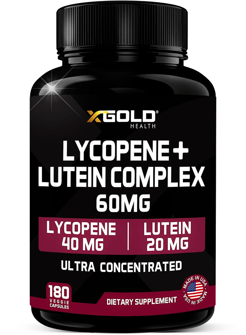 [Australia] - Lycopene + Lutein Supplement 60mg | Lycopene 40mg from Tomato & Lutein 20mg from Marigold Extract - 2-in-1 Ultra-Concentrated Health Supplements | Non-GMO & Gluten Free - 180 Veggie Caps Made in USA 