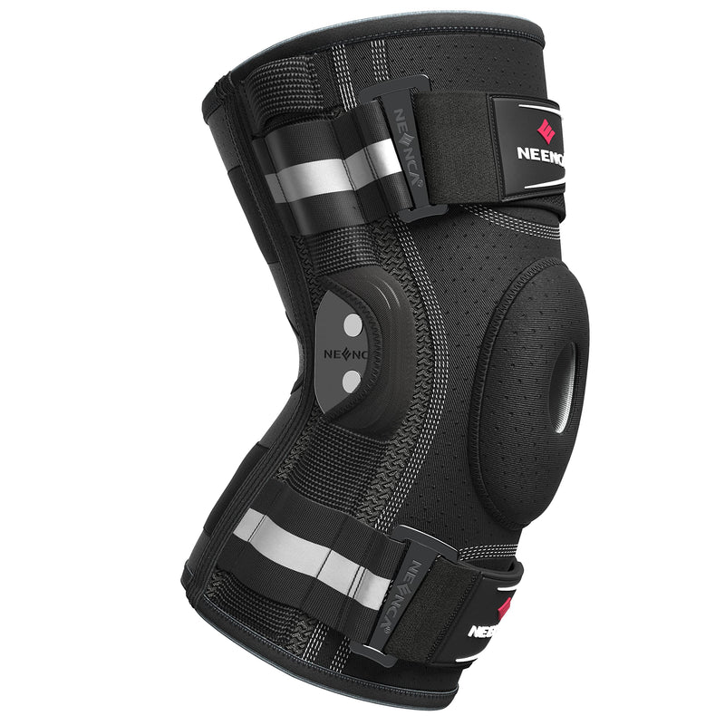 [Australia] - NEENCA Professional Knee Brace for Knee Pain, Adjustable Hinged Knee Support with Removable Side Stabilizers, Strong Stability for Joint Pain Relief, Arthritis, Meniscus Tear, ACL, PCL, Runner, Sports Large Black - Single 