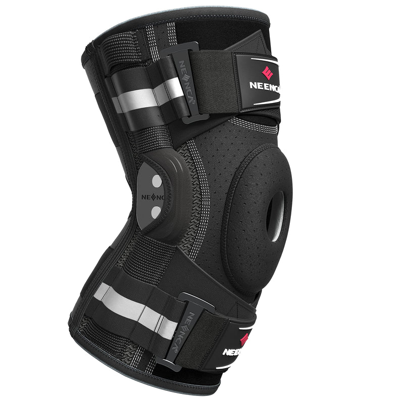 [Australia] - NEENCA Professional Knee Brace for Knee Pain, Hinged Knee Support with Patented X-Strap Fixing System, Strong Stability for Pain Relief, Arthritis, Meniscus Tear, ACL, PCL, MCL, Runner, Sport, Workout X-Large Black - Single 