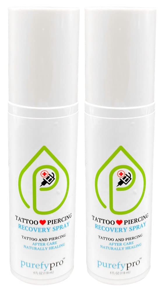 [Australia] - PUREFY Tattoo and Piercing Recovery Spray (4oz, 2pk) Natural Healing. Daily Care (incl. nose, tongue, skin, lips, eyes, etc.). Purefypro Cleansing Technology. Safe for Everyone. Use Anywhere on Body. 
