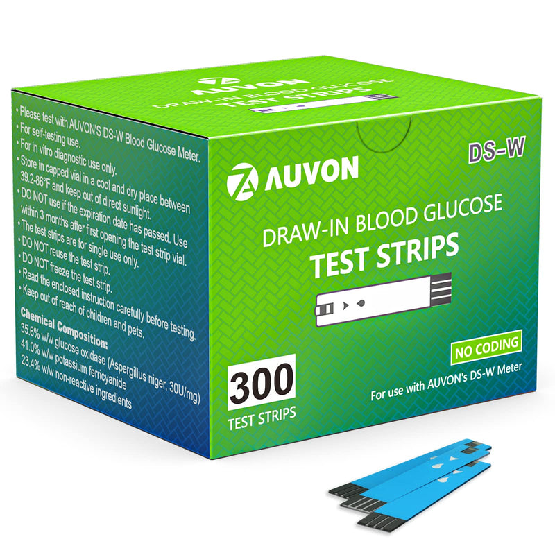[Australia] - AUVON I-QARE DS-W Draw-in Blood Glucose Test Strips for use with AUVON DS-W Diabetes Sugar Testing Meter (No Coding Required, 300 Count) 