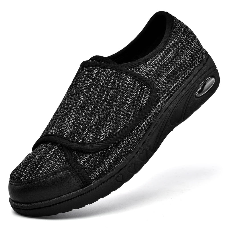 [Australia] - Women's Wide Shoes with Adjustable Lightweight for Diabetic Edema Plantar Fasciitis Bunions Arthritis Swollen Feet Air Cushion Bottom Fattening and Widening Elderly Shoes 9.5 Black Grey 