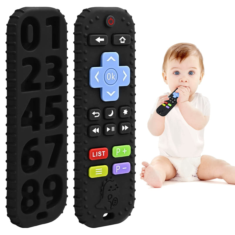 [Australia] - Teething Relief Teethers Toys for Babies 3-6 12 Months Gifts, Silicone Remote Control Baby Teether Bath Toys for 3 6 9 Months Newborn Infant Boy Girl Autism, Food Grade Silicone Sensory Toys, Black 