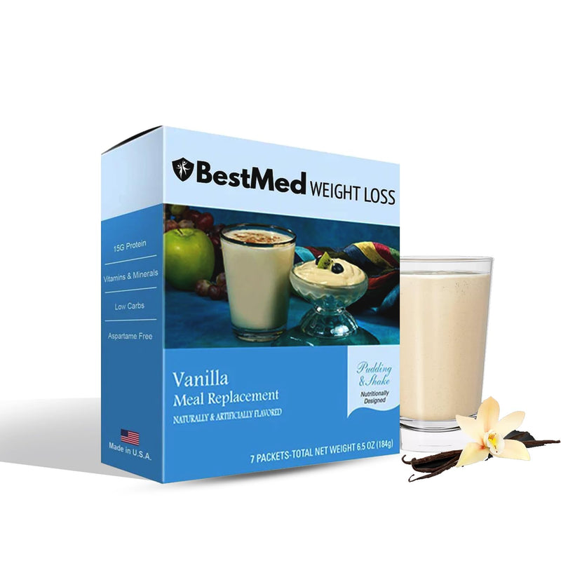 BestMed Weight Loss® | Vanilla | Protein Shake Mix, Gluten Free, KETO Friendly, 100 Calorie, Low Carb, Vitamin Fortified, Meal Replacement, Aspartame Free 7/Box