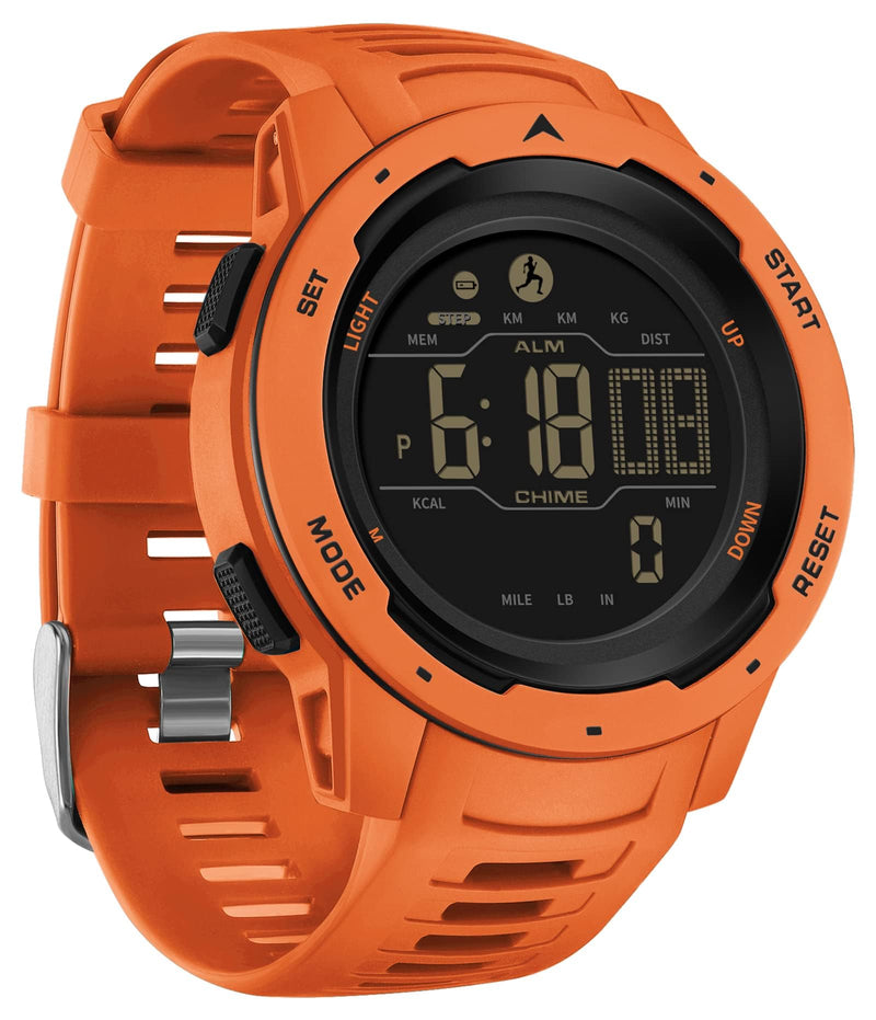[Australia] - findtime Men's Digital Watch Waterproof Pedometer Watches Sport Watch Step Counter Calorie Military Watch with Stopwatch Alarm LED Backlight Countdown orange 