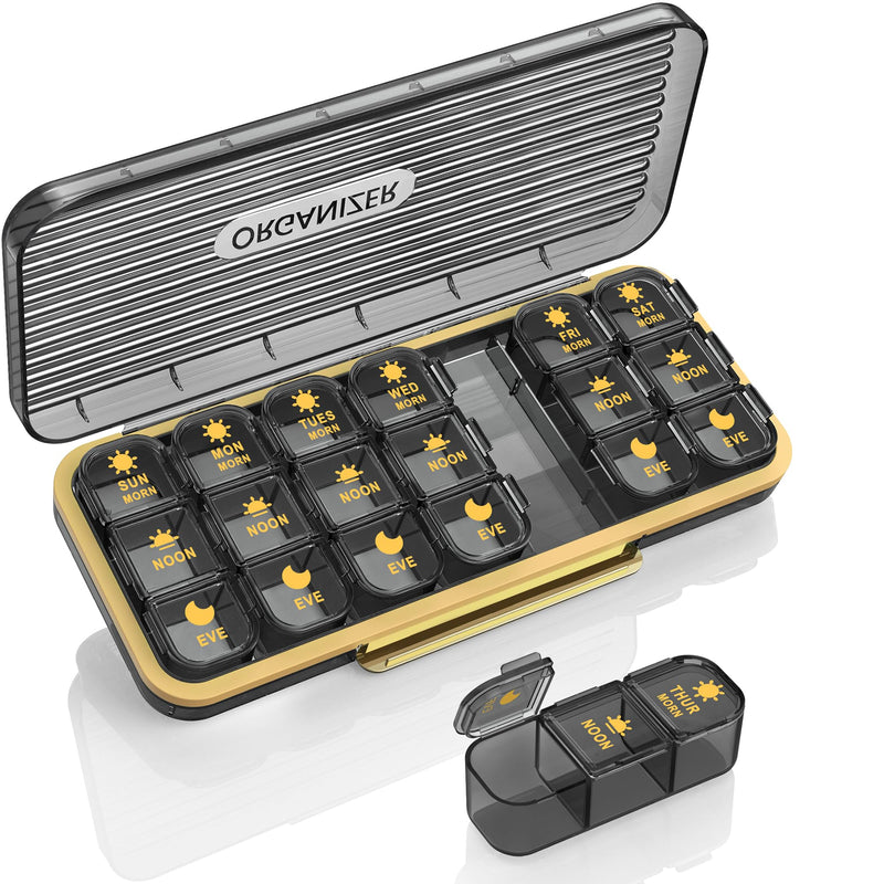 Acedada Pill Organizer 3 Times A Day - Weekly Pill Box 3X A Day, Black Grey | Large Pill Box 7 Day Medicine Organizer Pill Case, Pill Container Holder, Daily Pill Box 3 Times A Day, for Vitamin