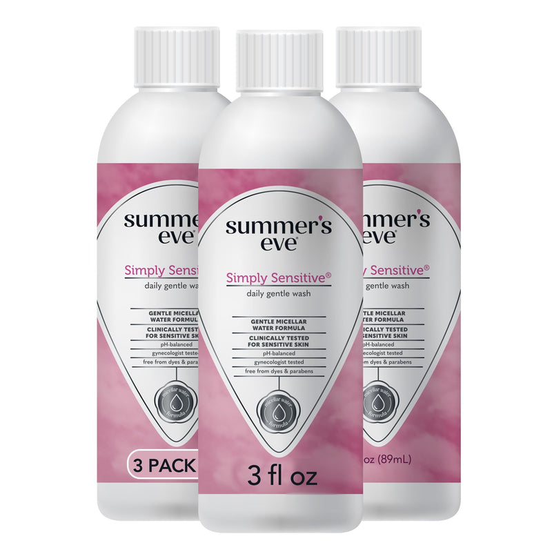 [Australia] - Summer's Eve Simply Sensitive Daily Gentle All Over Feminine Body Wash, Removes Odor, Feminine Wash pH Balanced, Travel Size 3 fl oz, 3 Pack Floral 3 Fl Oz (Pack of 3) 