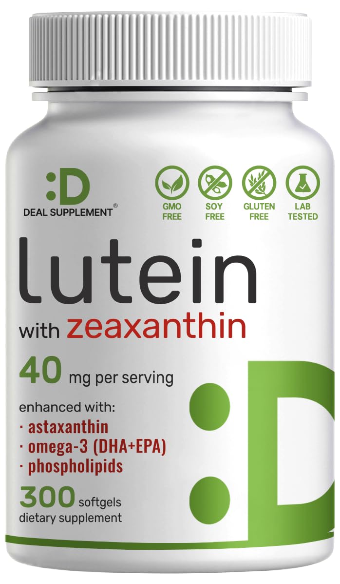 [Australia] - DEAL SUPPLEMENT Lutein and Zeaxanthin Supplements, 40mg Per Serving | 300 Softgels, Enhanced with Astaxanthin, Omega-3s and Phospholipids, Essential Eye Vitamins & Vision Health Support 