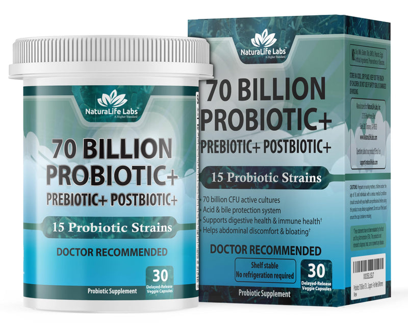 [Australia] - Probiotics 70 Billion CFU – 15 Probiotic strains + Organic Prebiotic+ Postbiotic 3-in-1 Complete – Promotes Healthy Digestive & Immune Function –Gas, Bloating, Constipation Support – for Men & Women 