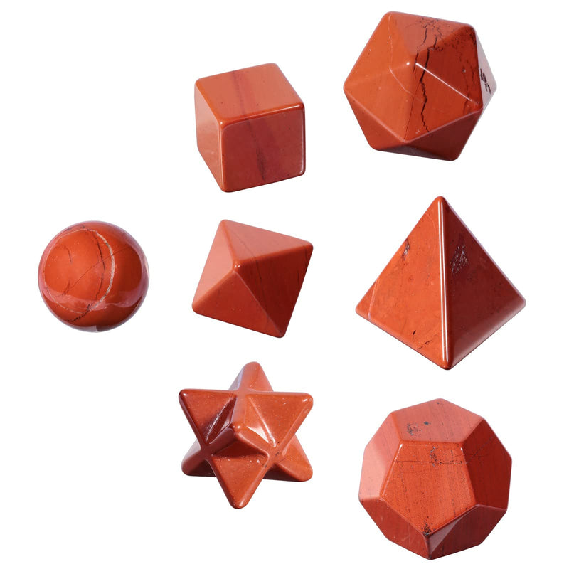 Amogeeli Crystal Platonic Solids Sacred Geometry Set, Healing Stone Gift Kit with Merbaka Star, Red Jasper