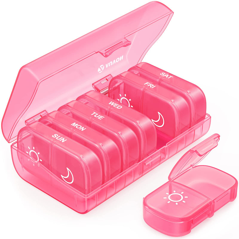 [Australia] - AUVON XL Weekly Pill Organizer 2 Times a Day, AM PM Pill Box 7 Day with One-Side Large Opening Design for Easy Filling, Portable Travel Pill Case for Medication, Vitamins, Fish Oils, Supplements A-pink 