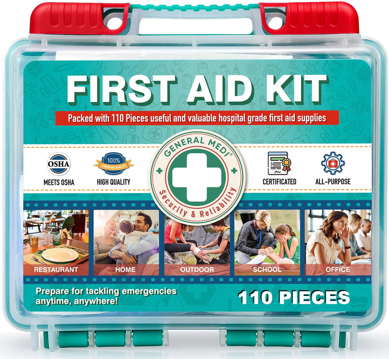 [Australia] - General Medi 110 Pieces Small First Aid Kit - HardCase First Aid Box - Contains Premium Medical Supplies for Travel, Home, Office, Vehicle, Camping, Workplace & Outdoor 