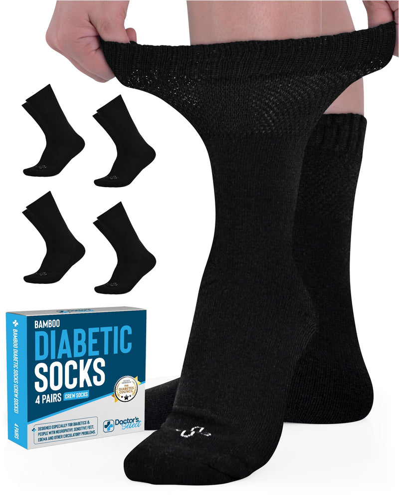 [Australia] - Doctor's Select Bamboo Viscose Diabetic Socks Women - 4 Pairs Crew Womens Diabetic Socks Size 6-9 Large 4 Pairs - Black 