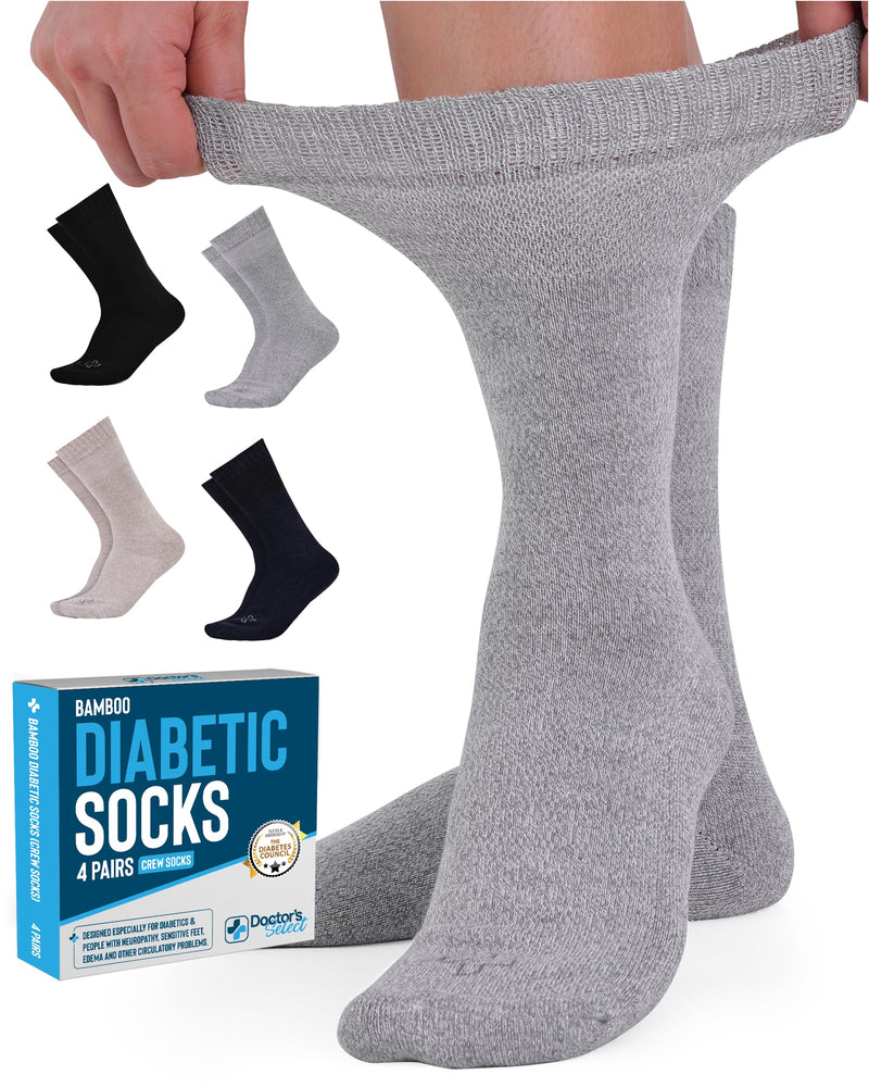 [Australia] - Doctor's Select Bamboo Viscose Diabetic Socks Women - 4 Pairs Crew Womens Diabetic Socks | Diabetic Socks for Women Size 6-9 Medium Black, Grey, Beige, Navy 