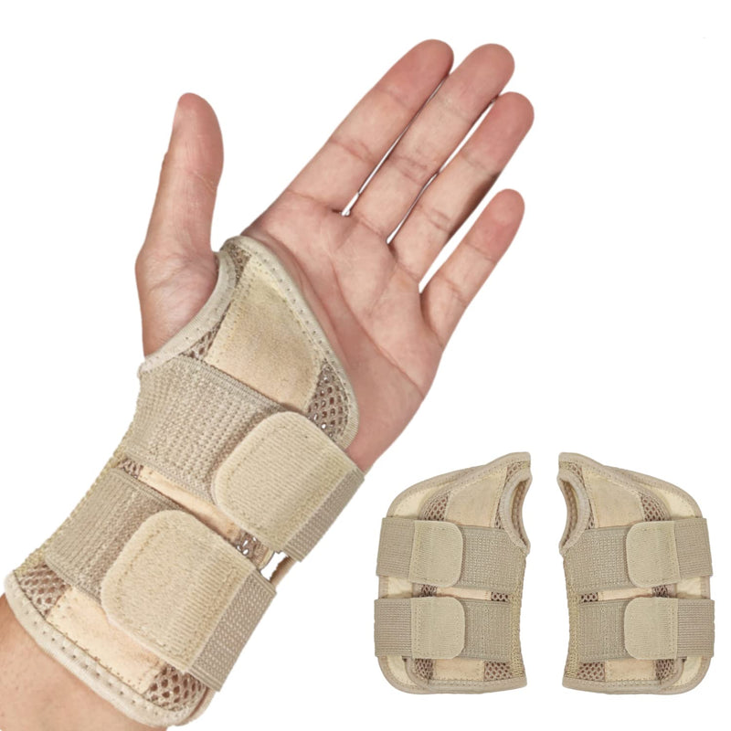 [Australia] - Wrist Brace for Carpal Tunnel Relief Night Support, Hand Brace with 2 Stays for Women Men, Adjustable Wrist Support Splint for Right Left Hands for Tendonitis, Arthritis, Sprains (Pack of 2) Small Left and right -Beige-S/M 