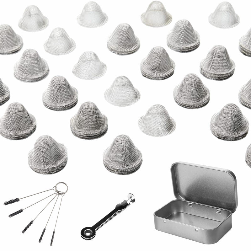 [Australia] - 60 Pieces 1/2 Inch Stainless Steel Mesh Clean Screens with Tapered Design, 0.5 Inch Size, Along with a 3-in-1 Cleaning Tool, Brush, and Stainless Steel Storage Box 