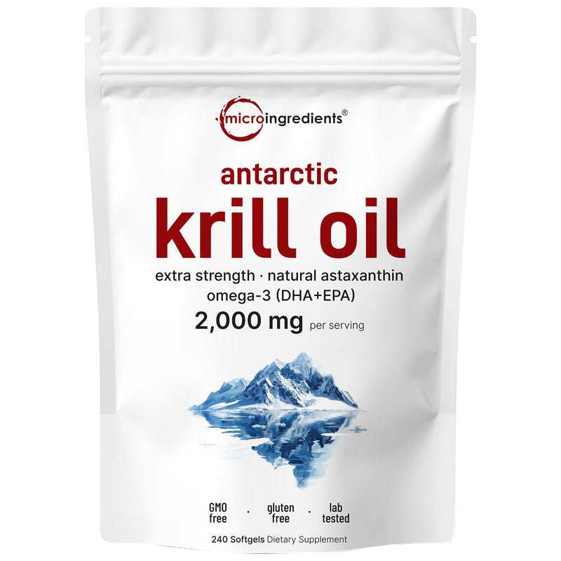 [Australia] - Micro Ingredients Antarctic Krill Oil Supplement, 2,000mg Per Serving, 240 Softgels, Triple Strength, Rich in Omega-3s EPA, DHA & Natural Astaxanthin, Supports Immune System & Brain Health 