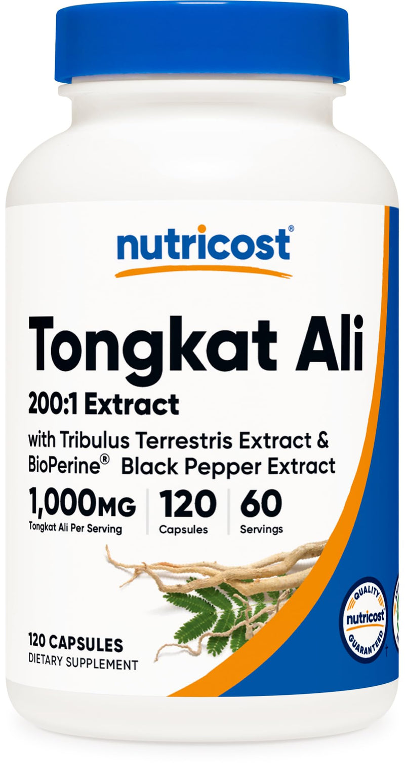 [Australia] - Nutricost Tongkat Ali 1,000mg 120 Capsules - with Tribulus Terrestris and BioPerine, Vegetarian Caps, Non-GMO, Gluten Free, Potent Extract 120 Count (Pack of 1) 