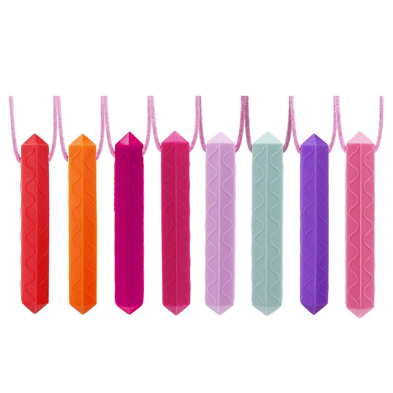 [Australia] - Sensory Chew Necklace for Girls by GNAWRISHING, 8 Pack Diamond Chew Necklaces for Sensory Kids, Made from Food Grade Silicone for Autistic, ADHD, Oral Motor (Tough, Long-Lasting) 