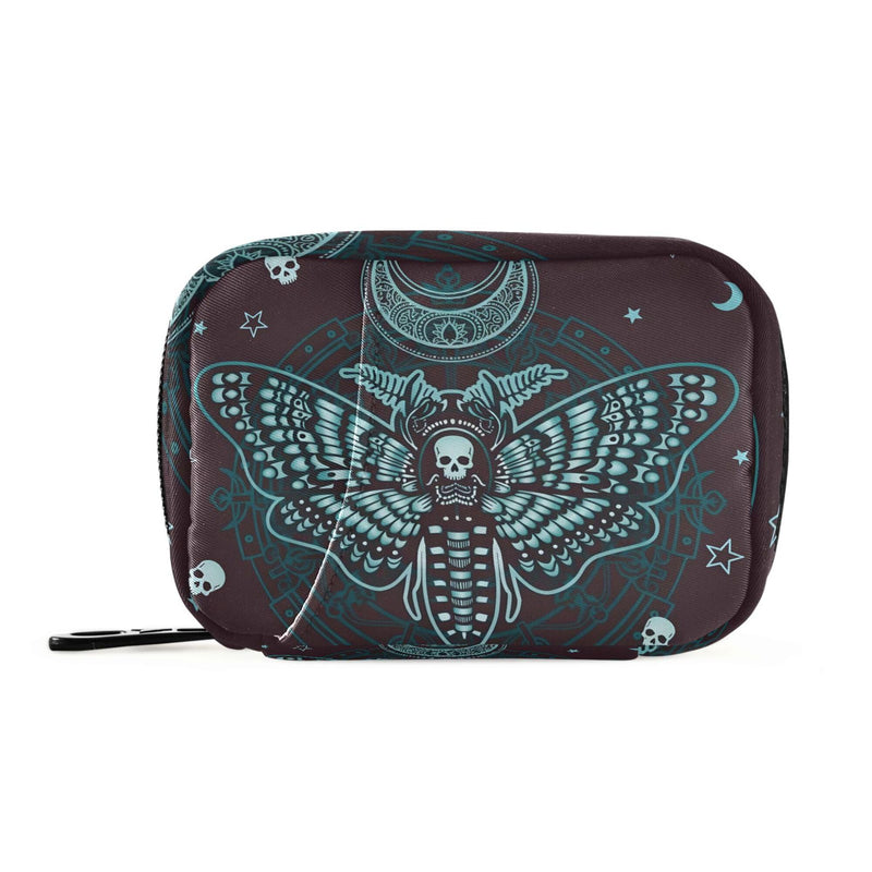 Travel Pill Organizer Bag Weekly Pill Organizer Case Gothic Skull Butterfly Portable Small Daily Pill Boxes for Vitamin Fish Oils Supplement Holder with Zipper Compact Size Skulls 214