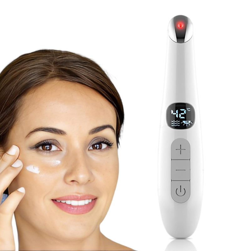 Eye Lift Wand, 3 in 1 Vibrating Red Light 98°F to 113°F LCD Display Eye Massager for Dry Eyes, Dark Circles and Puffiness, Electrical Face, Neck Sculpting Pen for Fine Lines and Wrinkles White