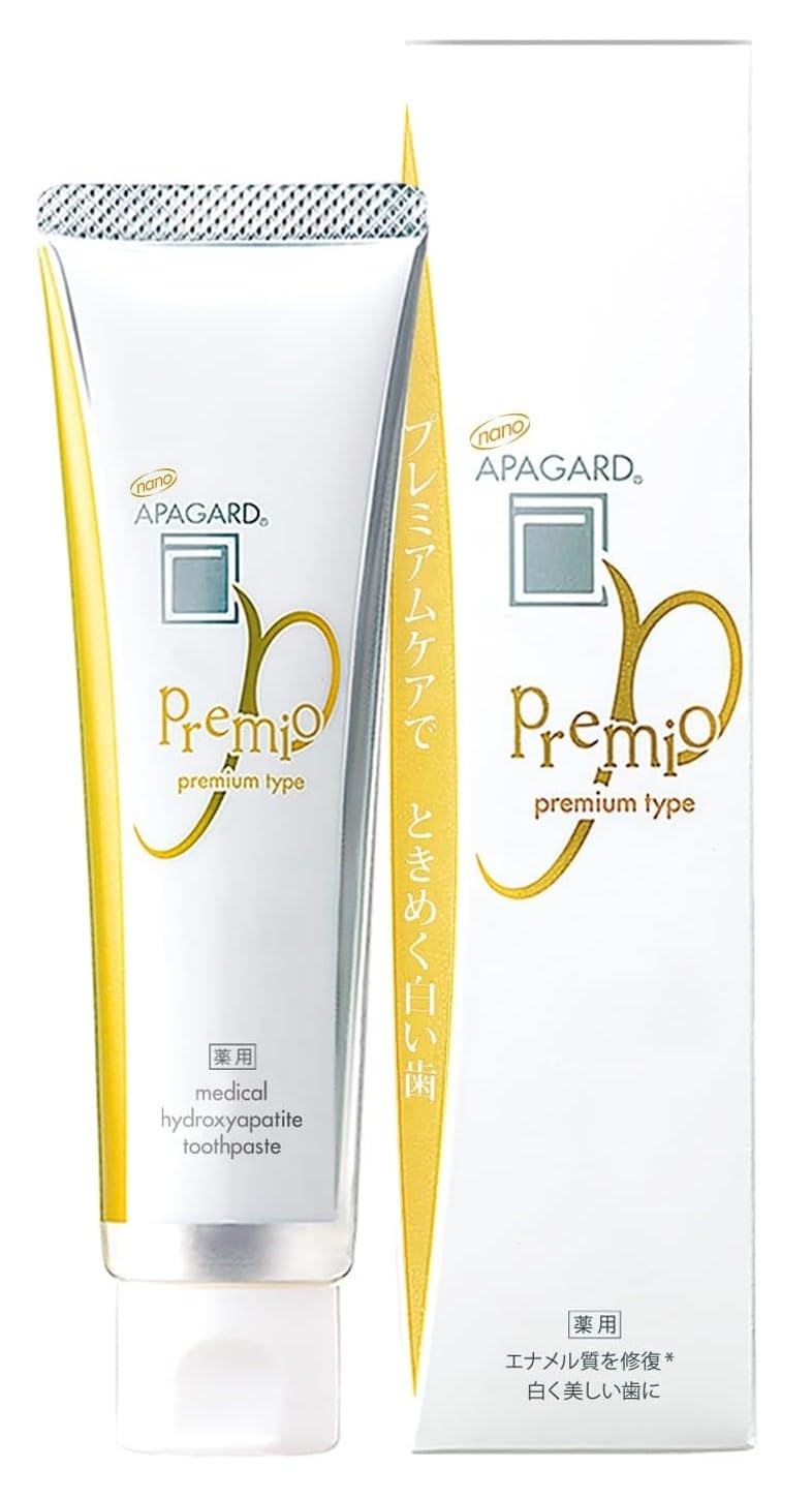 APAGARD® PREMIO, Sangi's Nano-Hydroxyapatite Toothpaste for Naturally Whiter Teeth, No Fluoride, For family use, 105g / 3.7 Oz, Double Mint, Pack of 2