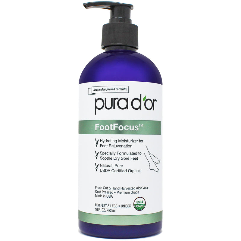 [Australia] - PURA D'OR 16 Oz FootFocus Organic Aloe Vera Gel For Severe Cracked Heel Repair Foot Care Products - Soothes Sore Feet Extra Strength Feet Care - Vitamin E, Peppermint, Tea Tree & Eucalyptus Oil 