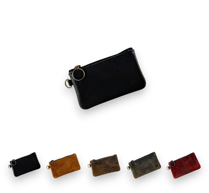 Leather Pouch with Zipper (Carbon Black, 5.5" x 3") Carbon Black X-Small