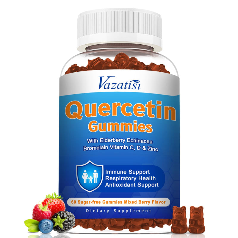 Quercetin with Bromelain Gummies, Quercetin with Vitamin C Zinc & Elderberry for Immune System & Allergy, Chewable & Vegan Gummies, 60 Cts 60 Count (Pack of 1)