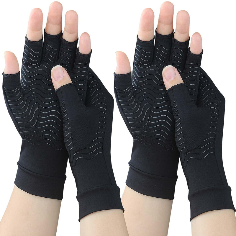 [Australia] - 2 Pairs Copper Arthritis Compression Gloves for Rheumatoid, Osteoarthritis, Carpal Tunnel Pain Relief, Compression Hand Gloves for Women & Men,Anti-Slip Fingerless Gloves for Work,Typing (L) Large 