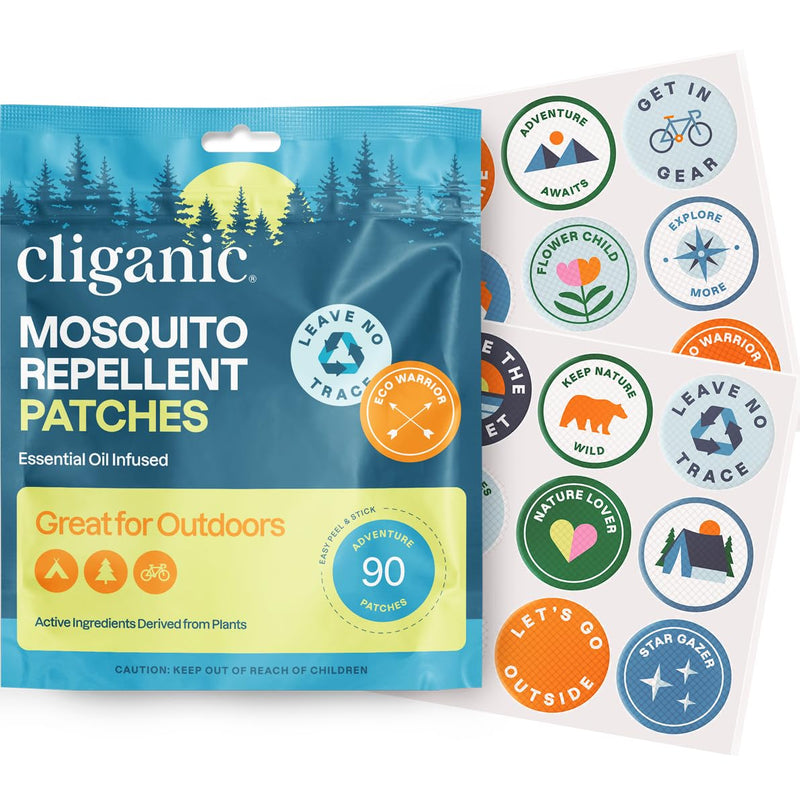 [Australia] - Cliganic Mosquito Repellent Stickers (90 Pack) - Camping Patches for Kids & Adults, Natural DEET-Free, Essential Oil Infused 90 Count (Pack of 1) 