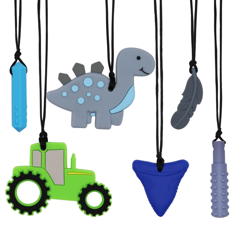 [Australia] - Chew Necklaces for Sensory Kids, 6 Pcs Chewy Necklace Teether for Boys and Girl to Chewing Biting and Teething, Silicone Chewable Fidget Necklaces for Autistic Toddlers Children Teens and Adults 