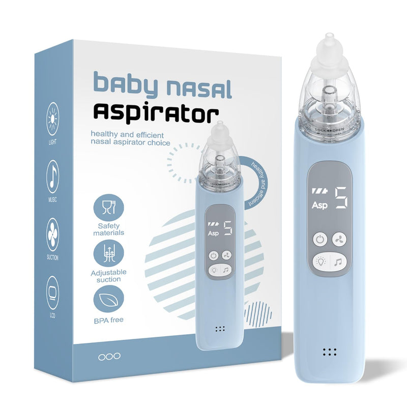 [Australia] - Baby Nasal Aspirator, Electric Nose Sucker with 5 Levels Suction, Soothing Light & Nursery Rhymes Blue 