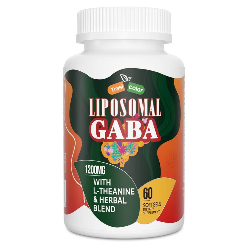 [Australia] - Liposomal GABA with L-Theanine Supplements 1200mg - High Absorption GABA Complex with Ashwagandha, Chamomile, Tart Cherry Herbal Supplements for Men and Women, 60 Softgels 60 Count (Pack of 1) 