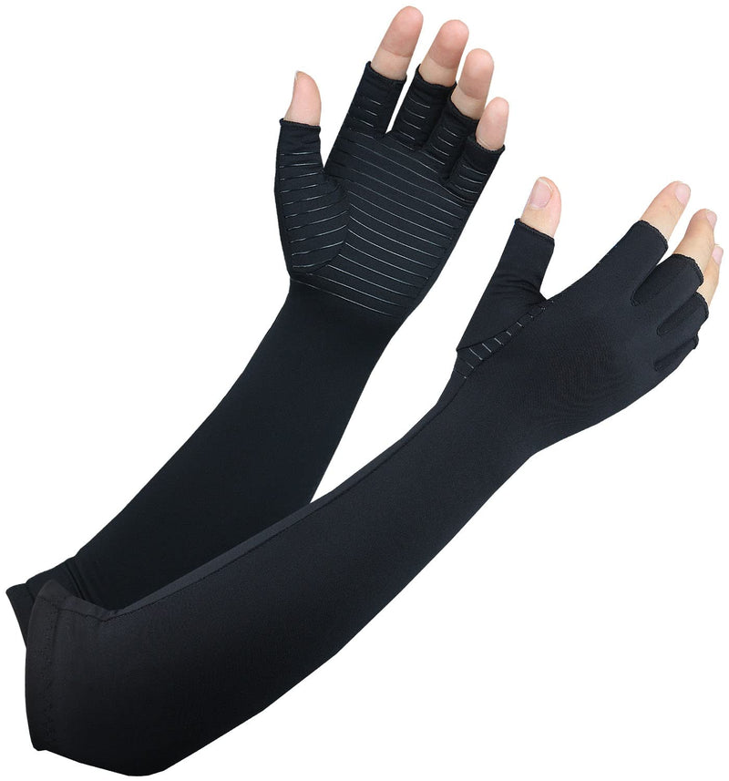 [Australia] - Copper Long Arthritis Gloves,Long Wrist Compression Arm Sleeve Carpal Tunnel Gloves, Fingerless Hand Compression Gloves for Men Women Computer Typing, RSI, Support Hands Wrist &Arms - 1 PAIR (Medium) Medium Black 