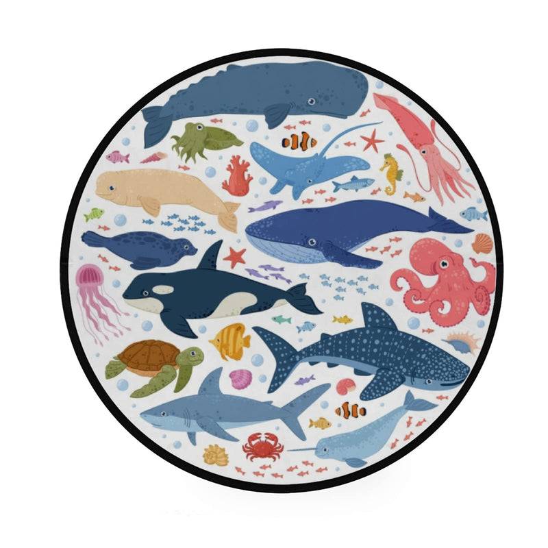 [Australia] - Vantaso Kids Round Nursery Area Rug Ocean Animals Whale Dolphin Shark 3 Ft Non Skid for Children's Bedroom Playing Room 36'' Diameter 