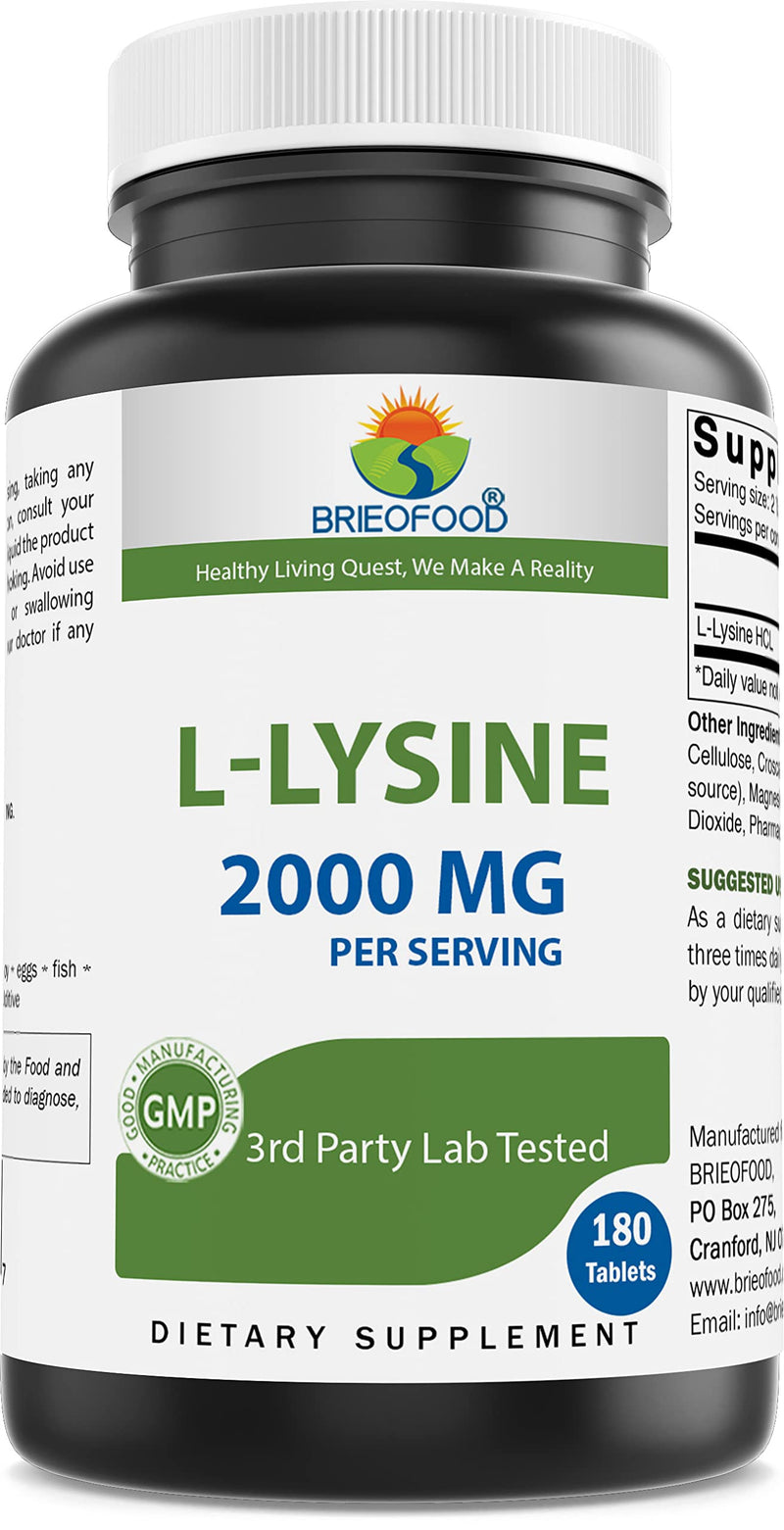 [Australia] - Brieofood L-Lysine 2000mg per Serving - 180 Vegetarian Tablets - Lysine for Cats & Immune Health 