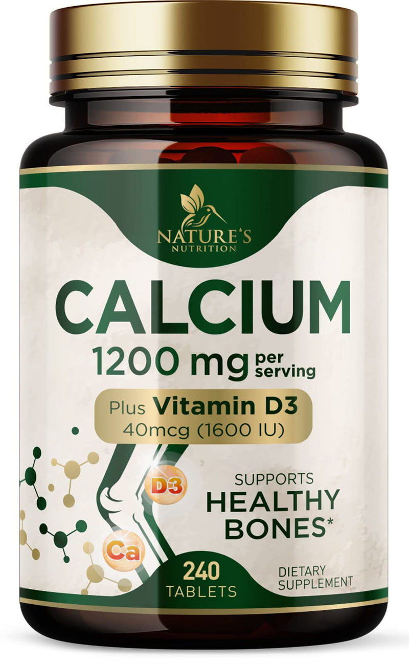 [Australia] - Calcium 1200 mg with Vitamin D3, Calcium Supplement Vitamins, Supports Bone Strength, Teeth & Immune System, Calcium Supplements for Women & Men, Nature's Absorbable Calcium Carbonate - 240 Tablets 240 Count (Pack of 1) 