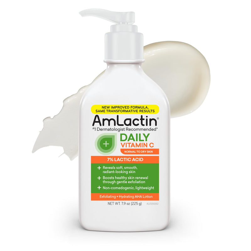 AmLactin Daily Vitamin C Lotion, 7% Lactic Acid, Dry Skin, 7.9 oz | Vitamin C plus 7% lactic acid body lotion brightens, exfoliates and moisturizes dry skin for smoother-looking tone. 7.9 Fl Oz (Pack of 1)