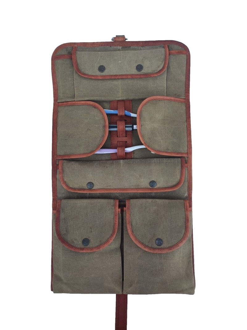 Handcrafted Full Grain Vintage Leather Folding Toiletry Bag | Men's Shaving Kit | Women's Grooming Cosmetic Case Pouch Washbag
