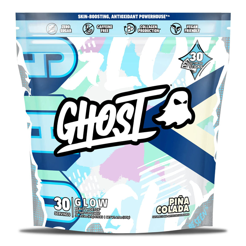 [Australia] - GHOST Glow Sticks: Beauty and Detox Supplement - 30 On-The-Go Stick Packs, Pina Colada - Hyaluronic Acid, Biotin & L-Theanine for Skin-Boosting Support ‚Äì Sugar Free, Gluten Free Glow Sticks Pi√±a Colada 