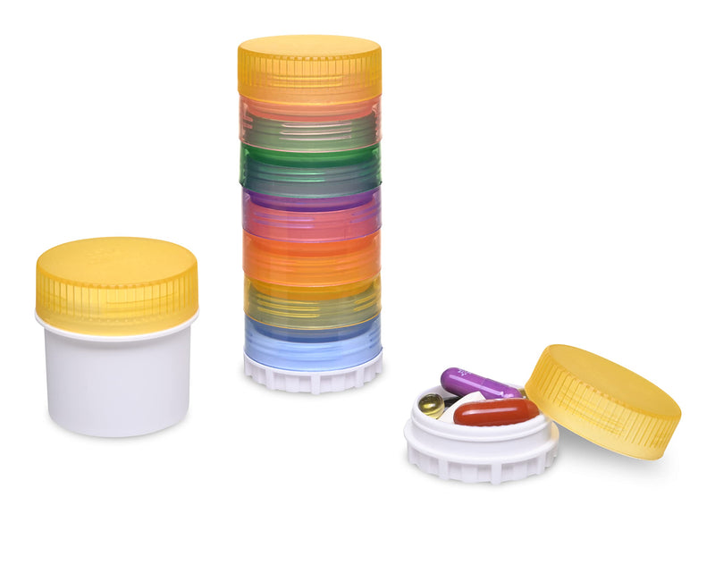 Small Portable Stackable Magnetic Pill Organizer, Pill Containers with 9 Compartments, 3 Lids and 3 Magnetic Adapters, Attachable to Magnetic Calendar or Any Magnetic Surface.