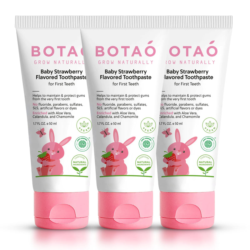 [Australia] - Fluoride Free Baby Toothpaste | Natural Toddler Toothpaste | Strawberry Flavored - Training Toothpaste for Toddlers | EWG Verified, Vegan, SLS Free, Safe to Swallow, Aloe Vera (3 Pack) 1.7 Fl Oz (Pack of 3) 