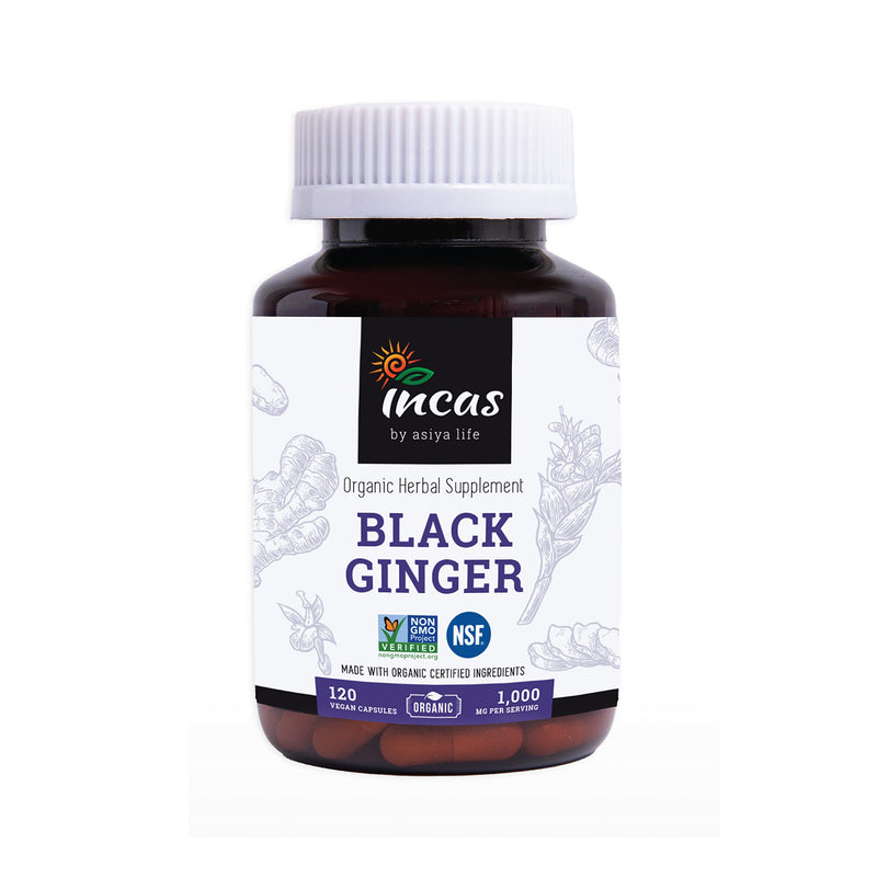 [Australia] - INCAS Organic Black Ginger 120 Vegan Capsules 500mg Each from Thailand Non GMO Verified Kaempferia Parviflora Thai Ginseng 