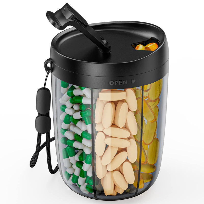 [Australia] - Large Supplement Organizer Bottle, Holds Plenty of Vitamins in 1 Monthly Pill Dispenser with Anti-Mixing & Wide Openings Design, Easy to Retrieve Meds, includes 20 Pcs Stick-on Labels Black 