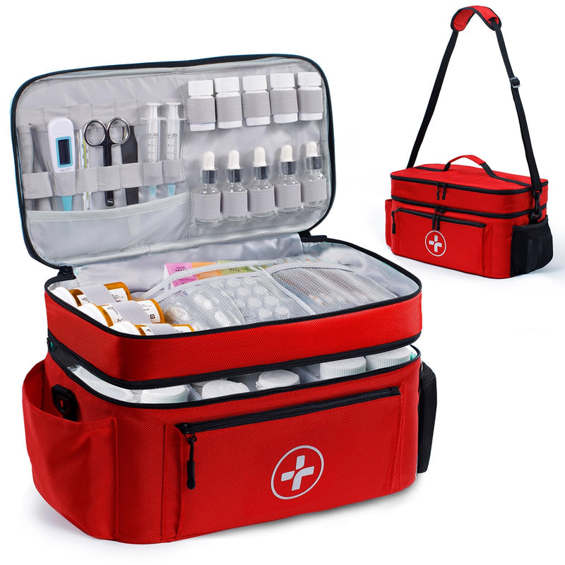 [Australia] - Travel Medicine Bag Organizer-Medicine Organizer Storage-Pill Bottle Organizer Storage-Medication Organizer for Home-Medicine Kit-Travel First Aid Kit Bags Empty-Travel Emergency Kit(Bag Only) Red Double-Layer 