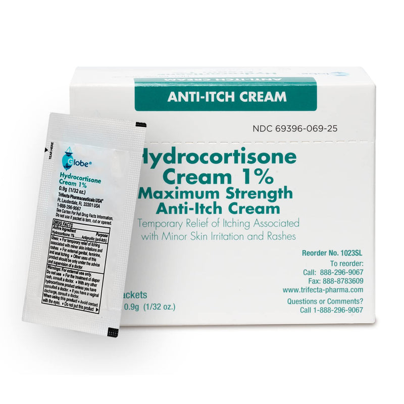 [Australia] - Globe (Box 25 Hydrocortisone 1% Maximum Strength Cream, (0.9g Packet) Anti-Itch Cream for Redness, Swelling, Itching, Rash, Bug Bites, Eczema, More 25 Count 